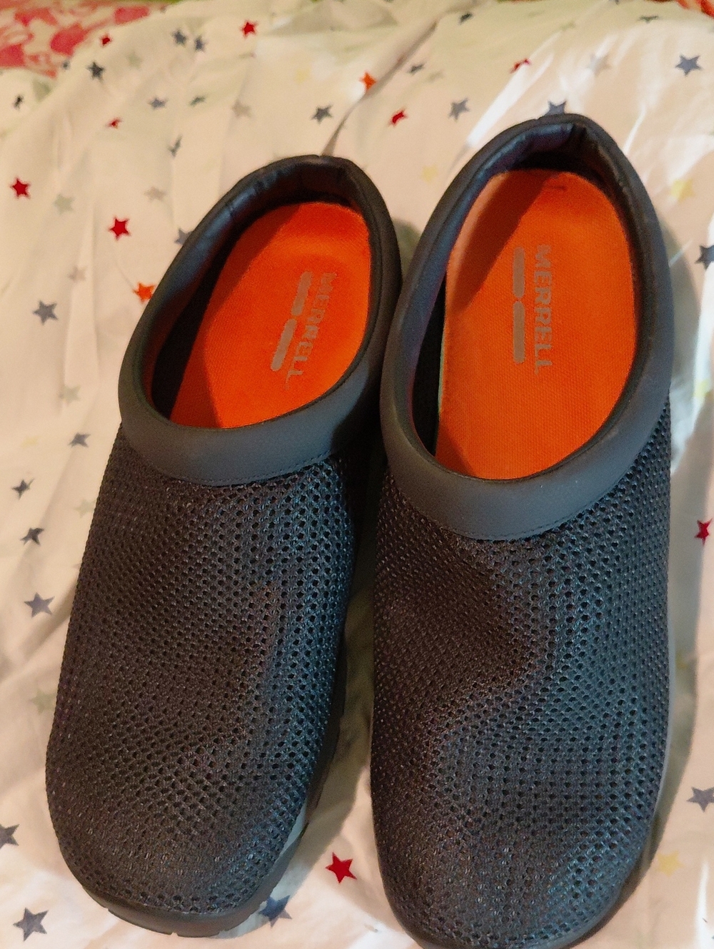 Merrell Men's Black Mesh Slip-On Shoes with Orange Insole